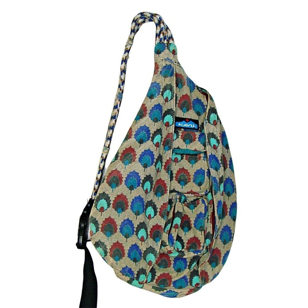 Kavu Rope Bag Sling Backpack Holly Leaf Grey Canvas Leaves Hiking Cotton 20x11